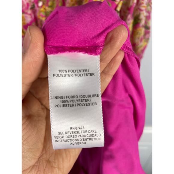 NWT, Taylor, Size 8, Pink Boho Floral Dress, Deep V, Sheer Sleeves, Ruffle - Picture 5 of 8